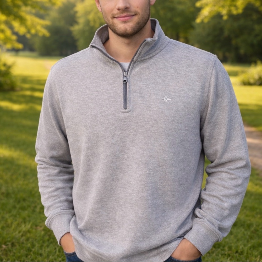-Greg Norman Collection 1/4 Zip Grey L/S Cotton Blend Pullover Sweater Men's Med
